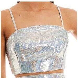 Gianni Bini Silver Sequin Bralette Top Large NWT (4284)